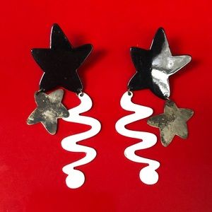 vintage metal star hanging pierced earrings